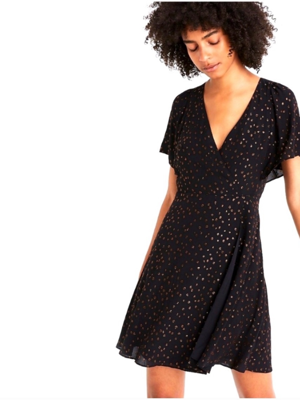Madewell Black Dress with Gold Metallic Dot Print